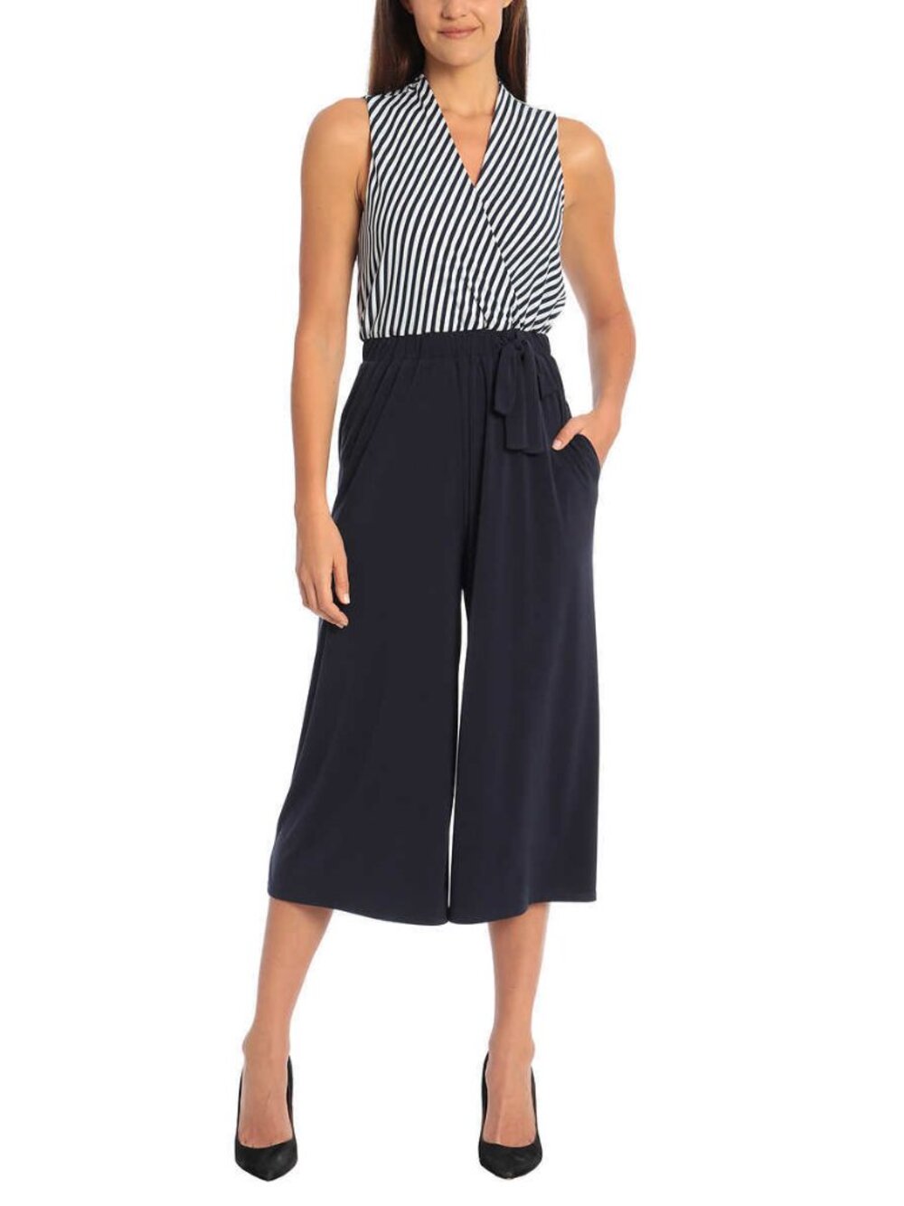 Sandra Darren Womens Belted Crop Jumpsuit